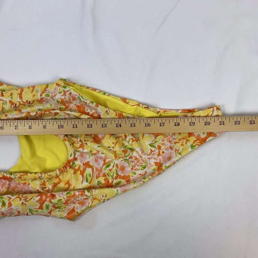 Princess Polly Fern One Piece Swimsuit Yellow Floral Halter High Cut Size 4